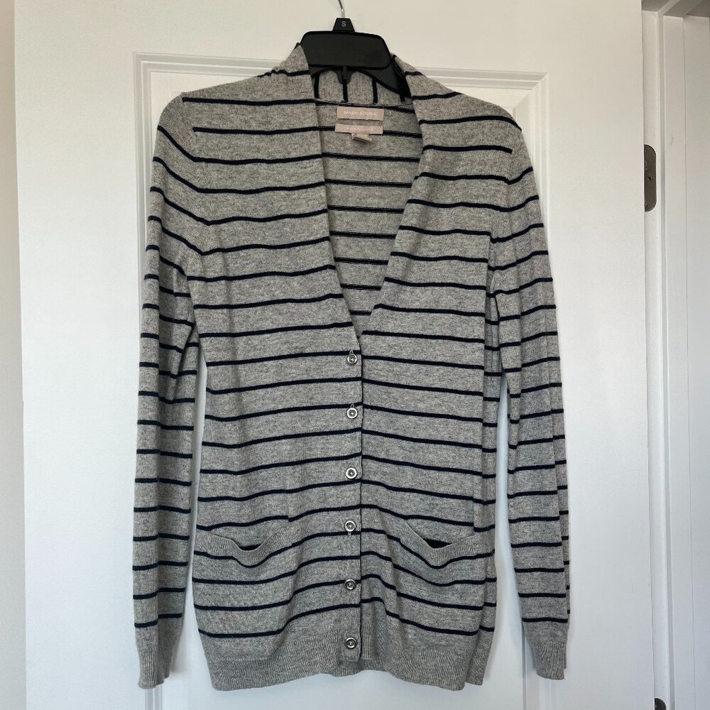 Banana Republic Gray & Navy Striped Wool Cashmere Cardigan Size S
